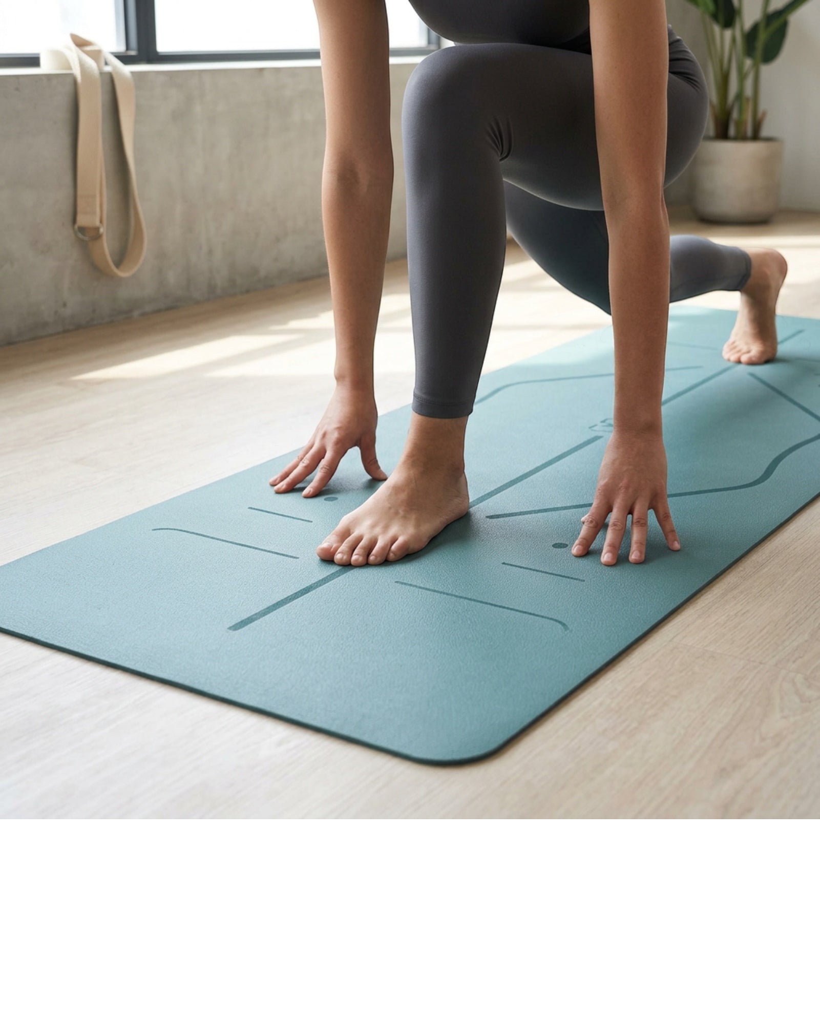 Kvyra TPE Alignment Yoga Mat 183 x 61 cm Teal with Carry Strap - Lifestyle view