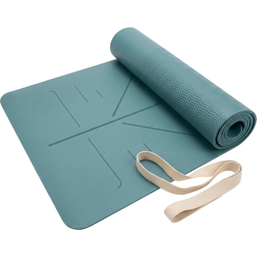 Kvyra TPE Alignment Yoga Mat 183 x 61 cm Teal with Carry Strap - Product view