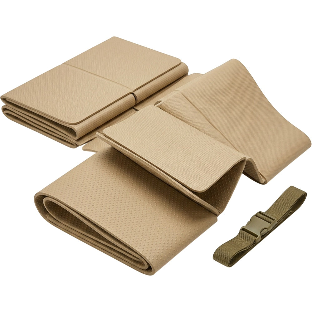 Kvyra Foldable Travel Yoga Mat 180 x 60 cm Sand with Buckle Strap - Product view