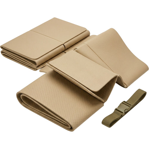Kvyra Foldable Travel Yoga Mat 180 x 60 cm Sand with Buckle Strap - Product view
